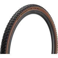 Pirelli Cinturato Gravel M tyre, black tread, tan sidewall, 700c size, textured pattern for high performance.