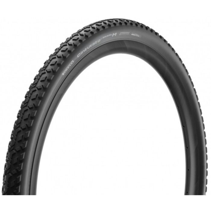 Pirelli Cinturato Gravel M Performance Line tyre in black, measuring 650 x 45, features a textured tread pattern for enhanced grip on gravel surfaces.