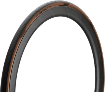 Pirelli P Zero Race RS tyre in classic design, featuring a sleek black surface with a distinctive bronze accent, measuring 700 x 26, ideal for high-performance cycling.