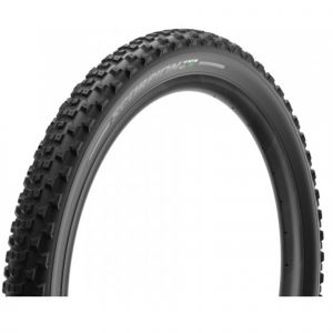 Pirelli Scorpion E-MTB R 29-inch mountain bike tyre, featuring a black rubber surface with pronounced tread patterns for enhanced grip and stability on various terrains.