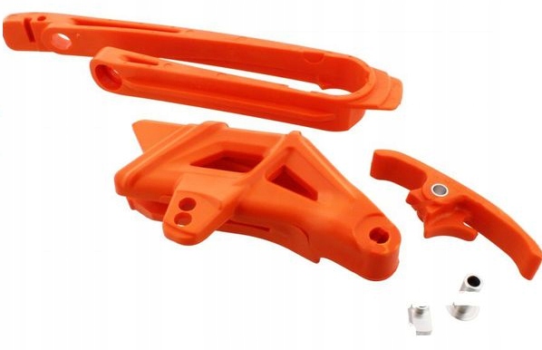 Polisport Chain Guide & Slider Kit in vibrant orange, featuring durable plastic construction with a sleek design, specifically for KTM EXC/EXC-F models from 2017 to 2022.