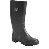 Black Portwest PVC Wellington boots with textured sole and embossed logo, size UK 8.