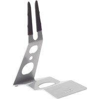 Silver Pro Bike Display Stand with angled metal frame, circular cutouts, and black rubber grips.