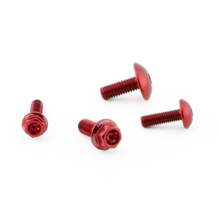 Pro-Bolt Aluminium Brake Reservoir Mount Bolt Kit in vibrant red, featuring two larger and two smaller bolts with a hexagonal head and smooth, rounded tops.