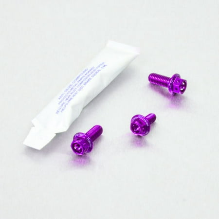 Purple aluminium front brake line clip mount bolt kit by Pro-Bolt, featuring three purple bolts and a small packet, all set against a light background.