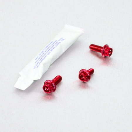 Pro-Bolt Aluminium Front Brake Line Clip Mount Bolt Kit in red, featuring three red anodized bolts and a small packet of adhesive.