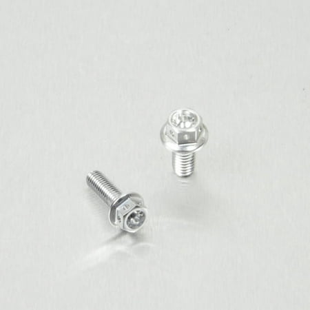 Silver aluminium front brake reservoir mount bolt kit featuring two bolts with hex heads and a polished finish, designed for durability and performance.