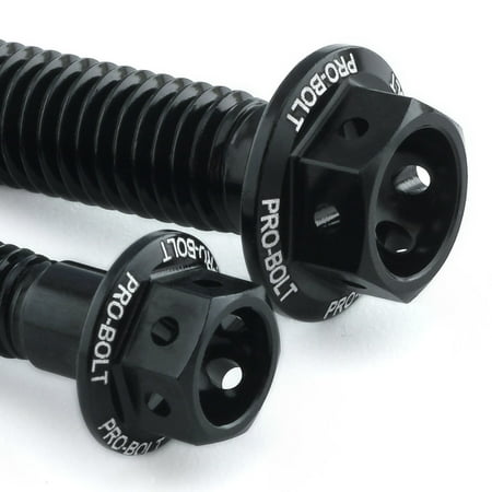 Black aluminum rear brake line clip mount bolt kit featuring a hexagonal head and engraved "PRO-BOLT" branding, designed for durability and performance.