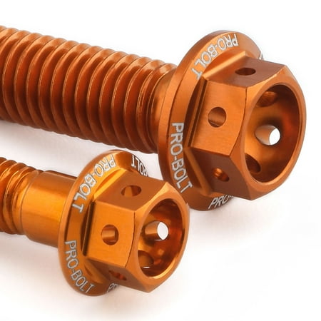 Pro-Bolt Aluminium Rear Brake Reservoir & Master Cylinder Bolt Kit in vibrant orange, featuring hexagonal heads and engraved branding for secure fastening.