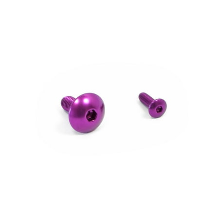 Purple anodized aluminum rear brake reservoir mount bolts, featuring a smooth, rounded head and hexagonal drive, available in two sizes.