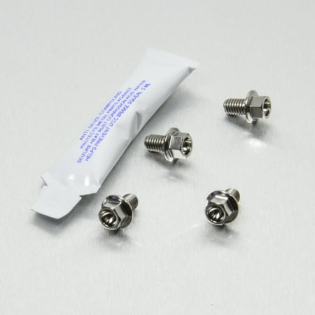 Pro-Bolt stainless steel brake disc and caliper guard mount bolt kit in silver, featuring four bolts with hex heads and a small tube of thread lock adhesive.