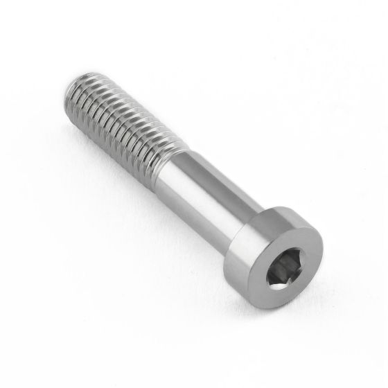 Stainless steel Brembo brake caliper pinch bolt in silver, featuring a hexagonal socket head and finely threaded shaft for secure fastening.