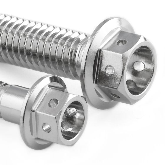 Stainless steel clutch and brake reservoir mount bolt kit in silver, featuring hexagonal heads and a polished finish, designed for durability and performance.