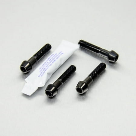 Pro-Bolt stainless steel front brake caliper pinch bolt kit in black, featuring four black bolts with a hexagonal head and a small packet of thread locker.