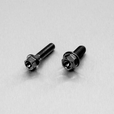 Two black stainless steel front brake reservoir mount bolts with hex heads and threaded shafts, designed for durability and corrosion resistance.