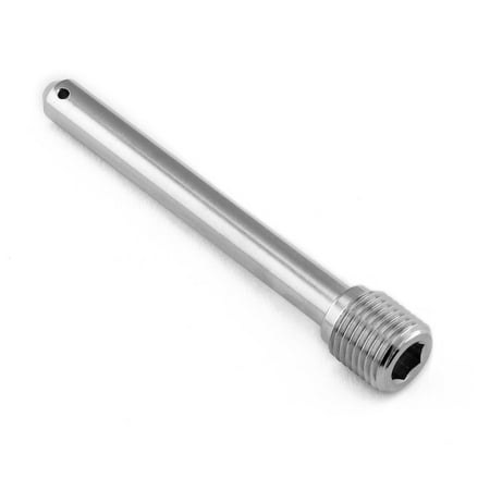 Pro-Bolt stainless steel front caliper pin in silver, featuring a long cylindrical shaft with a hexagonal socket and a small hole at one end for secure fastening.