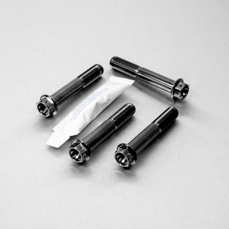 Pro-Bolt stainless steel radial caliper mount bolt kit featuring four black bolts with hex heads and a small packet of thread-locking adhesive.