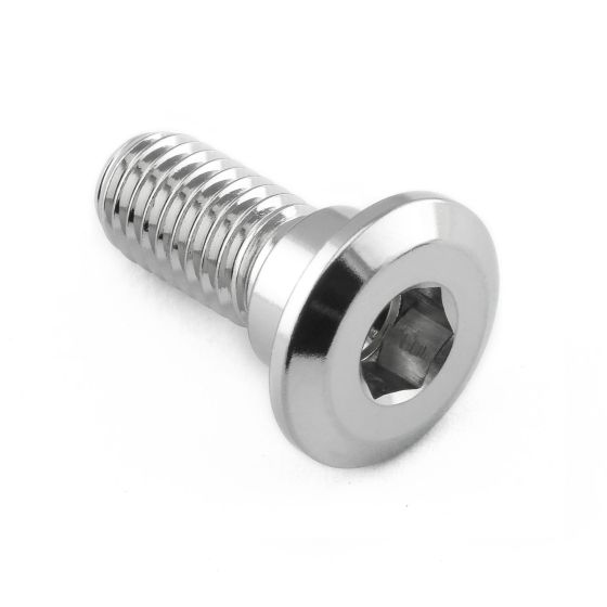 Stainless steel rear brake disc bolt with a shiny silver finish, featuring a hexagonal socket head and finely threaded shaft for secure fastening.