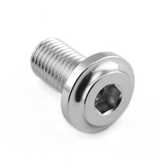 Stainless steel rear brake disc bolt in silver, featuring a hexagonal socket head and a smooth, polished finish for durability and corrosion resistance.