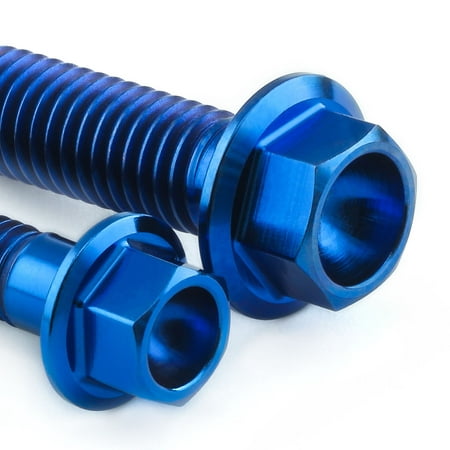 Stainless steel rear brake reservoir and master cylinder bolt kit in vibrant blue, featuring hexagonal heads and threaded shafts for secure fitting.