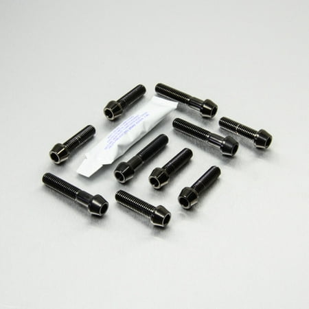 Pro-Bolt stainless steel rear pannier mount bolt kit in black, featuring ten black bolts with hex heads and a small packet of thread lock adhesive.