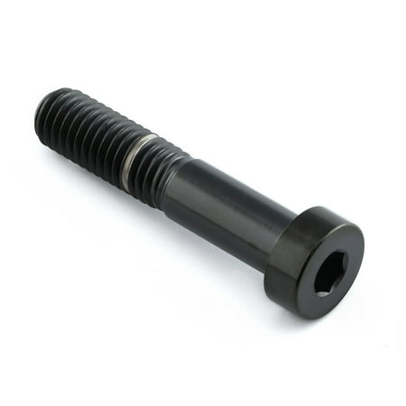 Black titanium brake caliper pinch bolt with a hexagonal socket head and threaded shaft, featuring a sleek finish and a contrasting silver ring near the head.