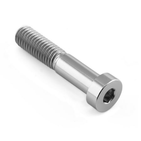 Silver titanium brake caliper pinch bolt with a smooth finish, hexagonal socket head, and threaded shaft, designed for durability and performance in automotive applications.