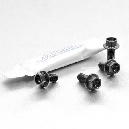 Pro-Bolt Titanium Front & ABS Sensor Mount Bolt Kit includes four black titanium bolts with hex heads and a small packet, featuring a sleek, durable design for enhanced performance.