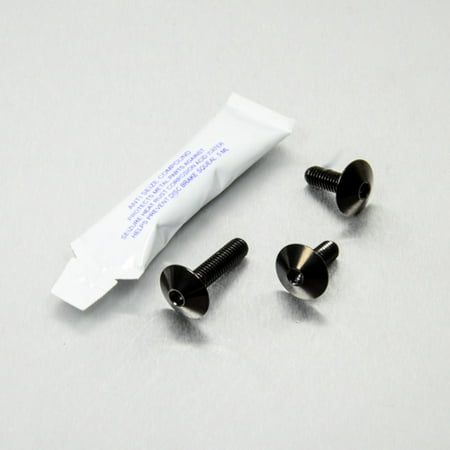 Pro-Bolt Titanium Front & Rear ABS Sensor Mount Bolt Kit in black, featuring three black titanium bolts and a small packet of adhesive.