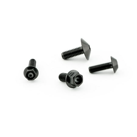 Black titanium brake reservoir mount bolt kit featuring four hexagonal bolts with a sleek finish, designed for durability and performance.