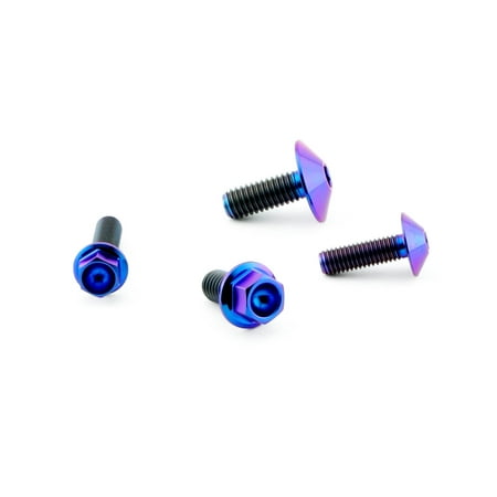 Purple titanium brake reservoir mount bolt kit featuring four bolts with a hexagonal head and contrasting black threaded shafts for enhanced durability and style.
