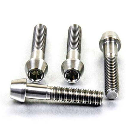 Silver titanium front brake caliper pinch bolt kit featuring four bolts with varying lengths and a sleek, polished finish for enhanced durability and performance.