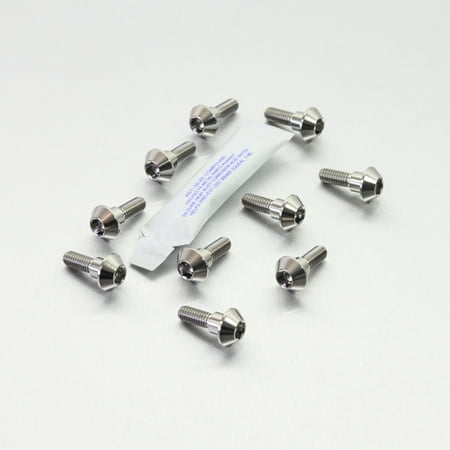 Silver titanium front brake disc bolt kit by Pro-Bolt, featuring twelve hexagonal bolts with a polished finish and a small packet of installation instructions.