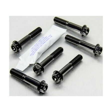 Pro-Bolt Titanium Front Caliper Pinch Bolt Kit in black, featuring six durable bolts with a sleek finish and a packet of thread-locking compound.