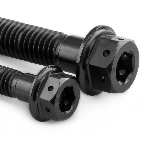 Pro-Bolt Titanium rear brake caliper mounting slide bolt kit featuring two black, hexagonal-headed bolts with a ribbed shaft for enhanced grip and durability.