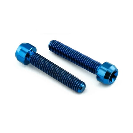 Two blue titanium rear brake caliper pinch bolts with a shiny finish, featuring a hexagonal head and threaded shaft for secure fastening.