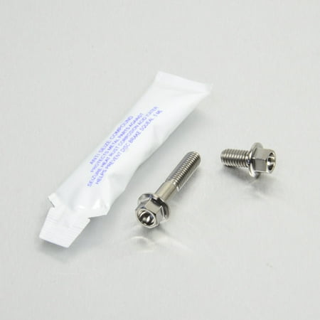 Pro-Bolt Titanium rear brake disc and caliper guard mount bolt kit in silver, featuring two silver bolts and a small tube of thread locker.