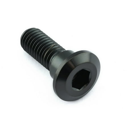 Black titanium rear brake disc bolt featuring a hexagonal socket head and threaded shaft, designed for durability and lightweight performance.