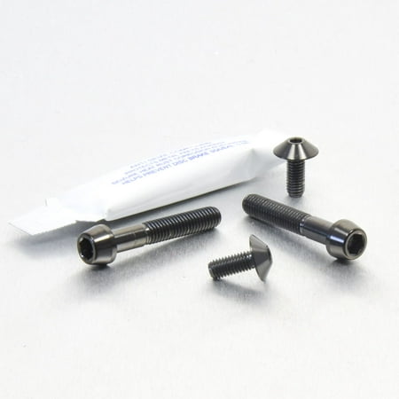 Pro-Bolt Titanium Rear Brake Master Cylinder & Reservoir Mount Bolt Kit featuring four black titanium bolts with a sleek finish and a small packet of thread lock.