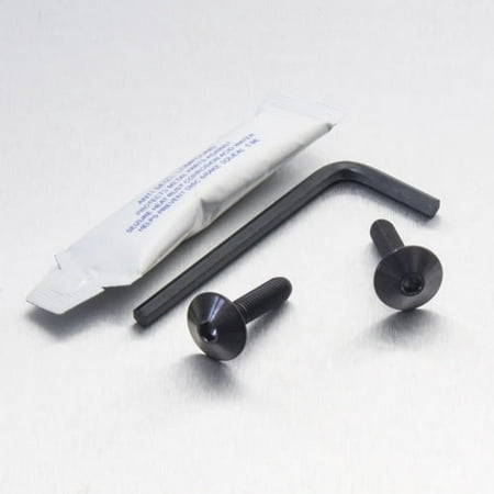 Pro-Bolt Titanium Rear Master Cylinder Reservoir Bolt Kit featuring two black titanium bolts, an Allen wrench, and a small packet of thread locker.