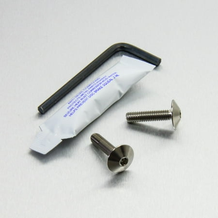 Pro-Bolt Titanium Rear Master Cylinder Reservoir Bolt Kit in silver, featuring two silver titanium bolts, a hex key, and a small packet of adhesive on a metallic background.