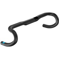 Black PRO PLT Alloy Ergo Handlebar, 36cm, with ergonomic drop design and subtle blue accent on the right end.