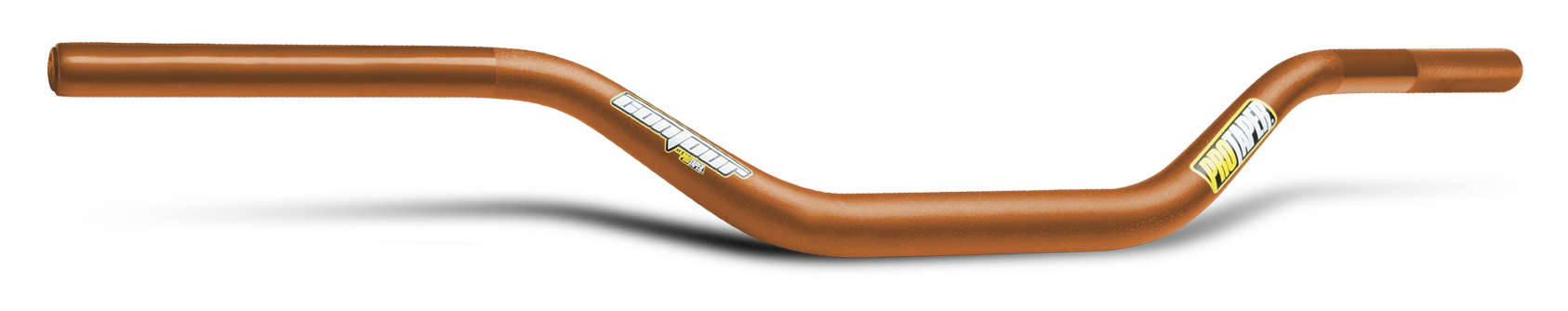 Pro Taper Contour handlebars in a vibrant orange color, featuring a distinctive Carmichael bend design, made from durable aluminum for enhanced performance.