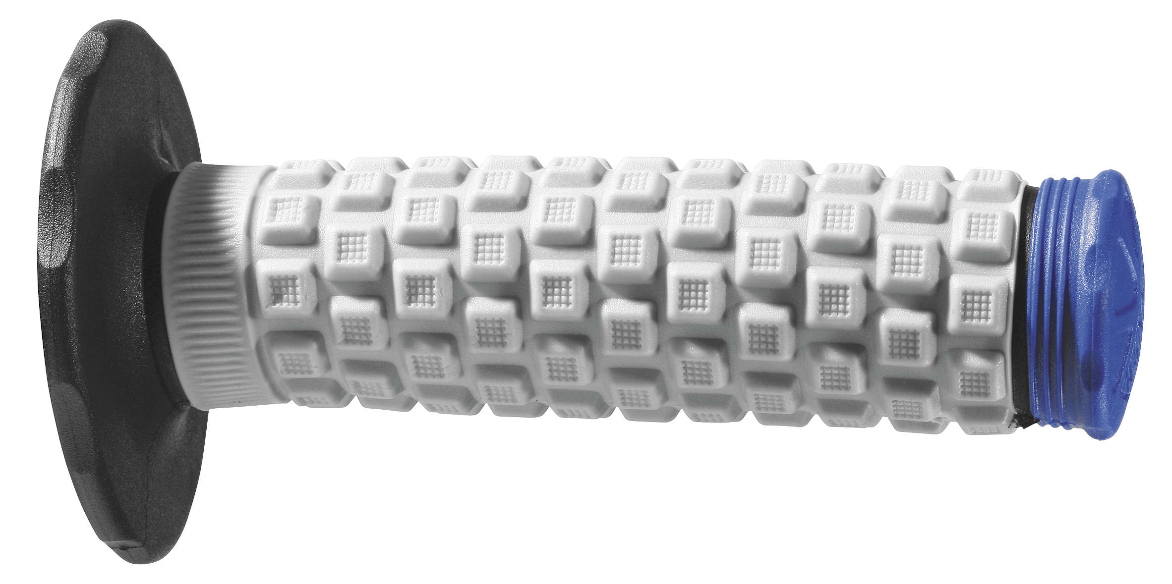 Blue Pro Taper Pillow Top Tri Density MX grip featuring a textured surface, black end cap, and a unique three-density foam design for enhanced comfort and control.