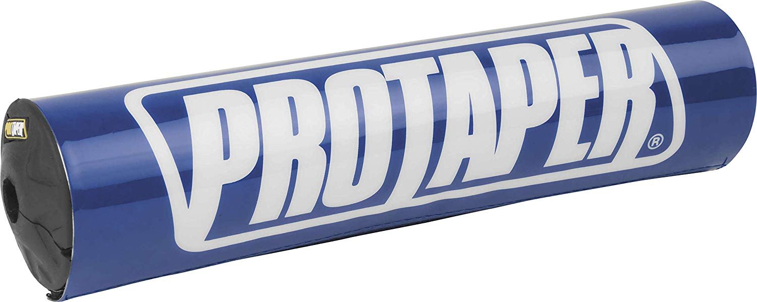 Blue Pro Taper Round 10" Bar Pad featuring a glossy finish and bold white "PROTAPER" logo, designed for motorcycle handlebars for added comfort and protection.