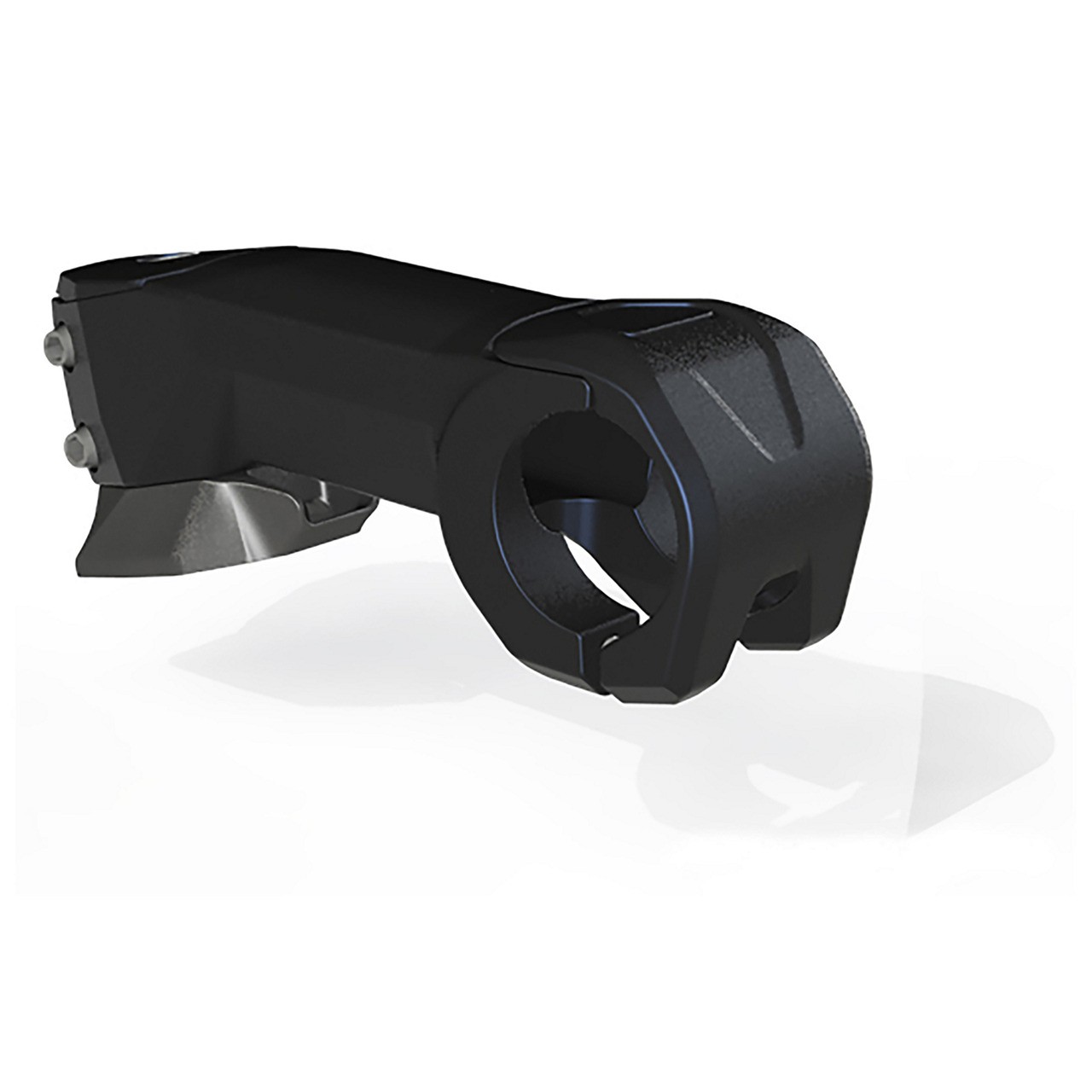 Black alloy aero road stem measuring 130 mm, featuring a sleek design, smooth finish, and a 1-1/8" clamp diameter, ideal for enhancing bike performance.