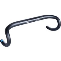 Black Pro Vibe Alloy Handlebar, 38cm compact, with ergonomic drop design and blue end cap detail.