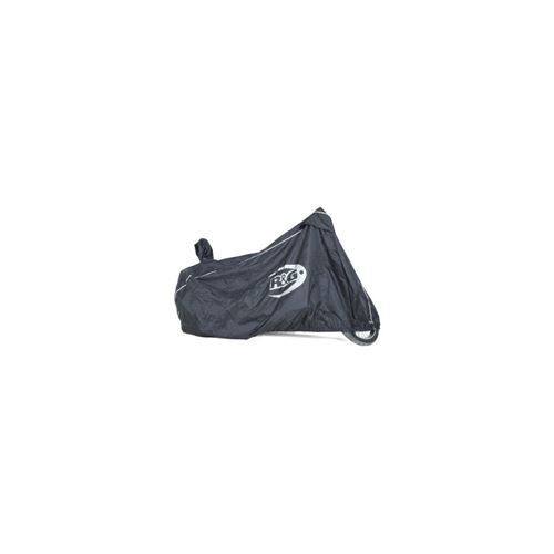 Black outdoor cover for a cruiser bike, made of durable material, featuring the R&G logo prominently displayed.