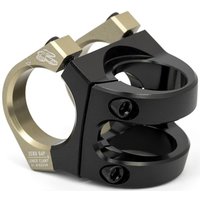 Black and gold Renthal Apex V2 bike stem, 31.8mm clamp, 31mm length, with dual bolt design and engraved logo.