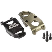 Black and gold Renthal Duo MTB stem with split design, featuring four bolts for secure attachment.